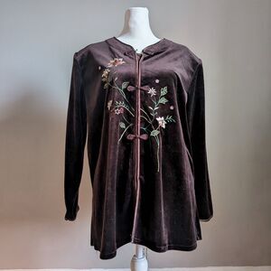 Vintage 90s Bin Yih Fashion Brown Velvet Tunic Top Mandarin Collar Whimsygoth L